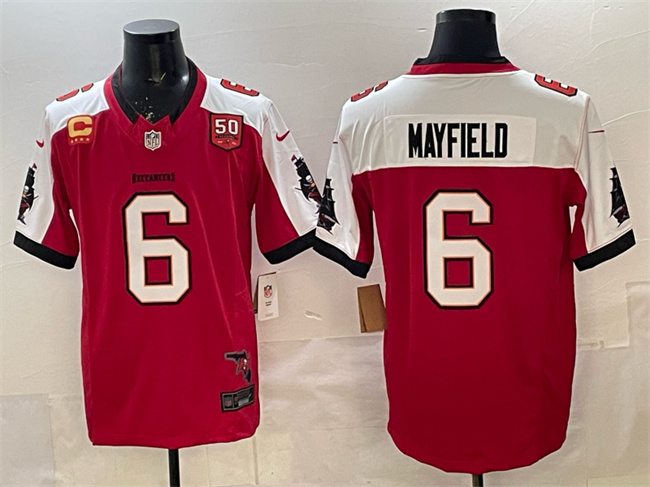 Men's Tampa Bay Buccaneers #6 Baker Mayfield Red Alternate F.U.S.E. 50th Season & 4-Star C Patch Vapor Limited Stitched Football Jersey